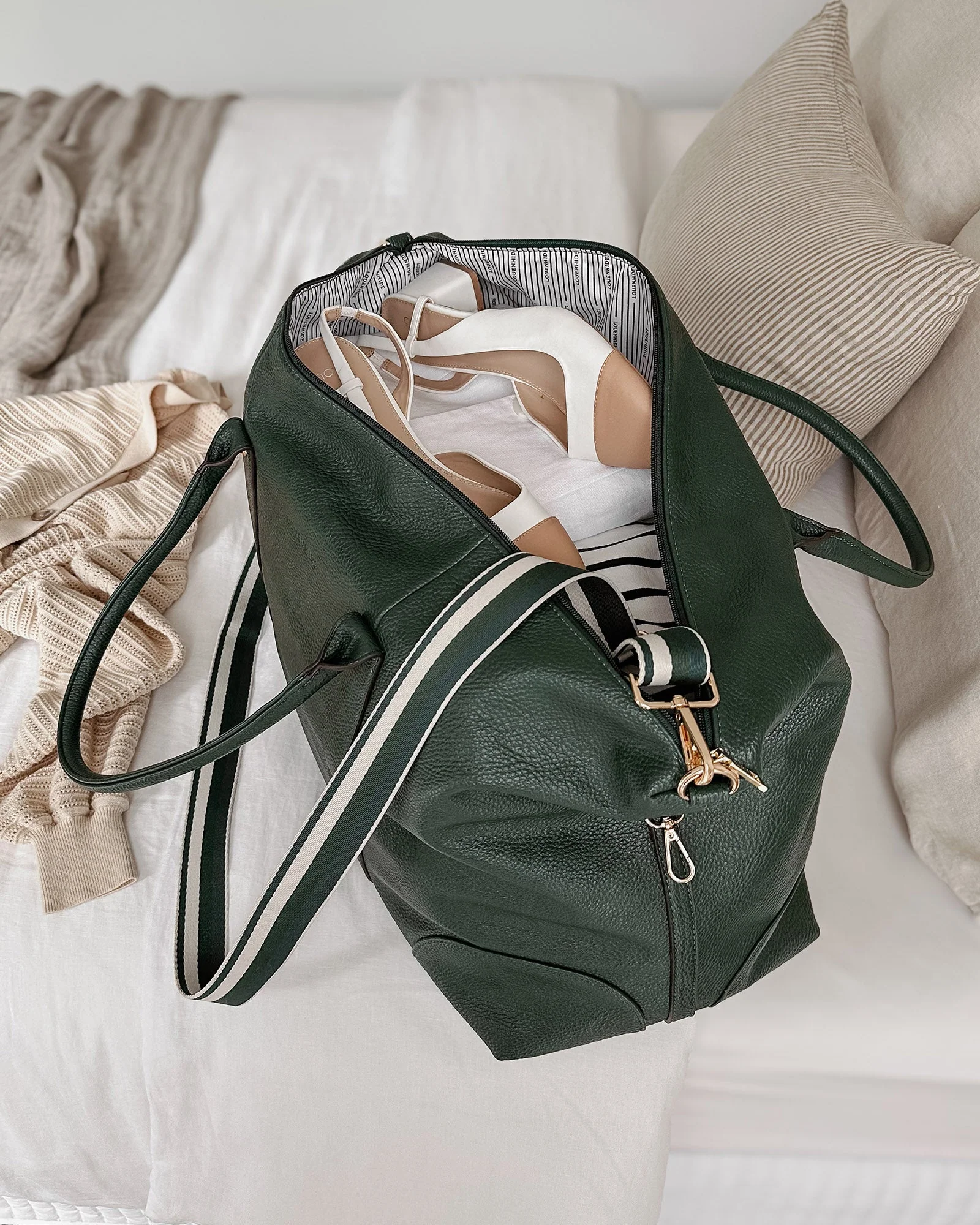 Alexis Stripe Weekender Travel Bag - Forest Green Stripe - Image 7