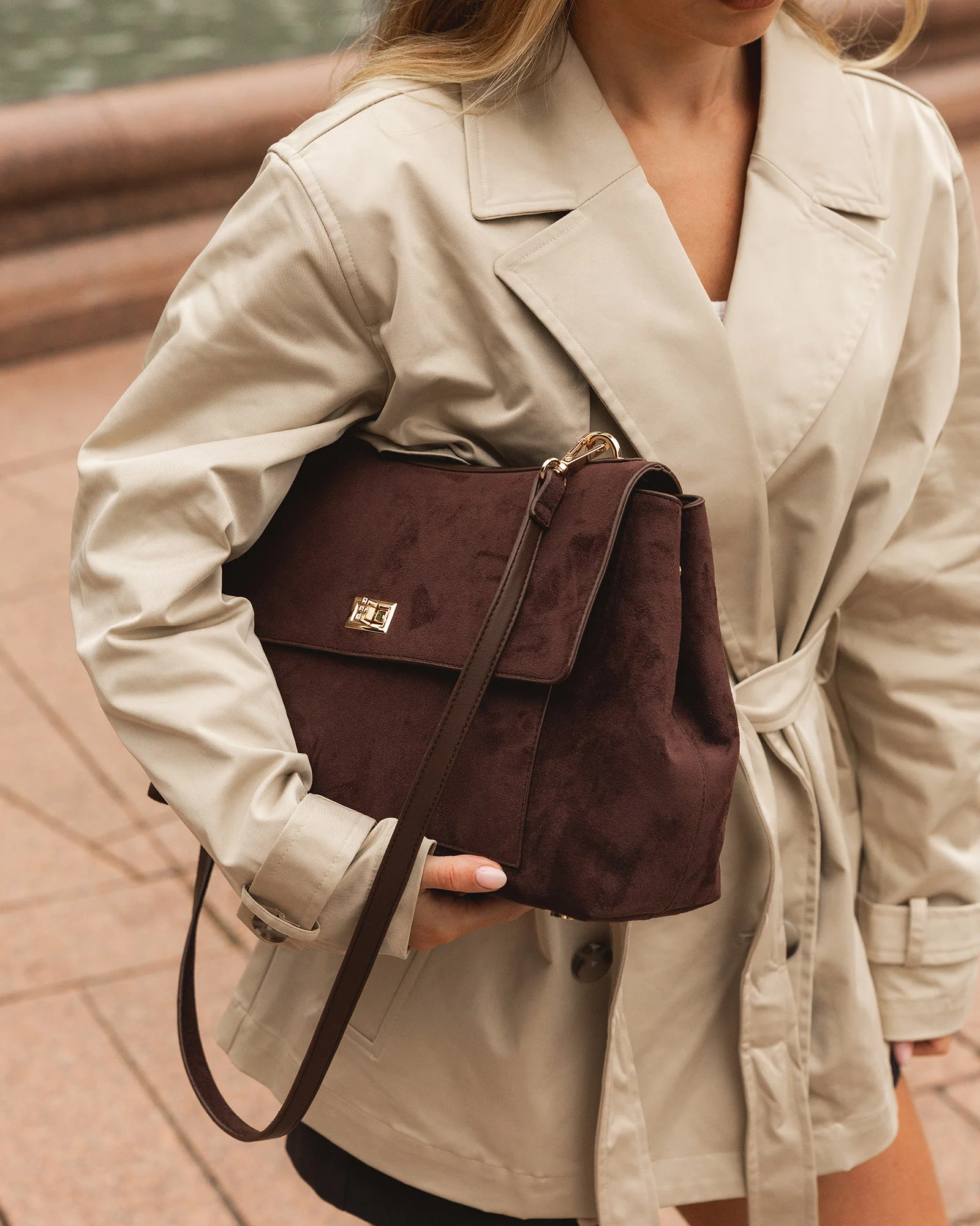 Arden Suedette Shoulder Bag - Chocolate - Image 10