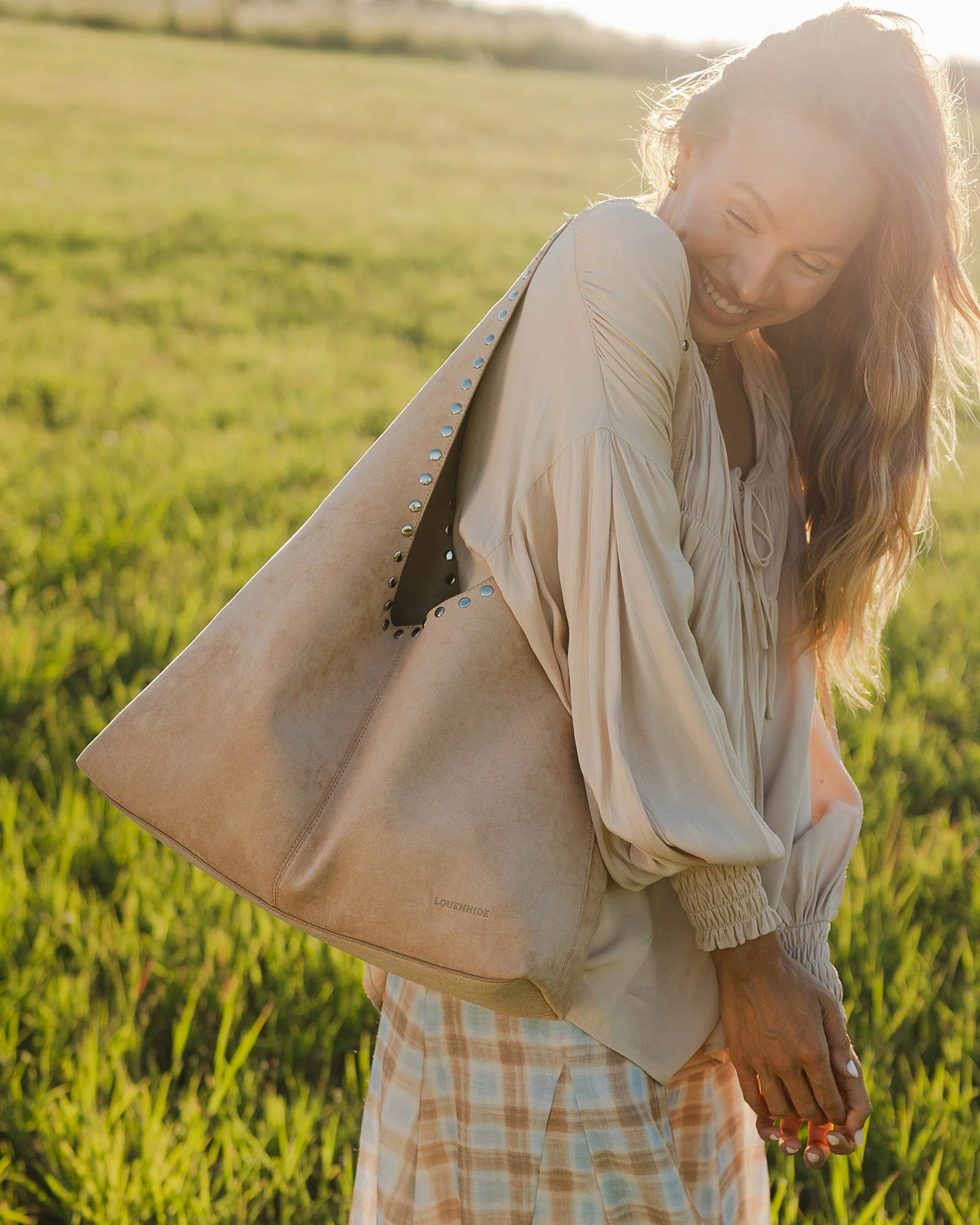 Hailey Suedette Shoulder Bag - Blonde - Image 2