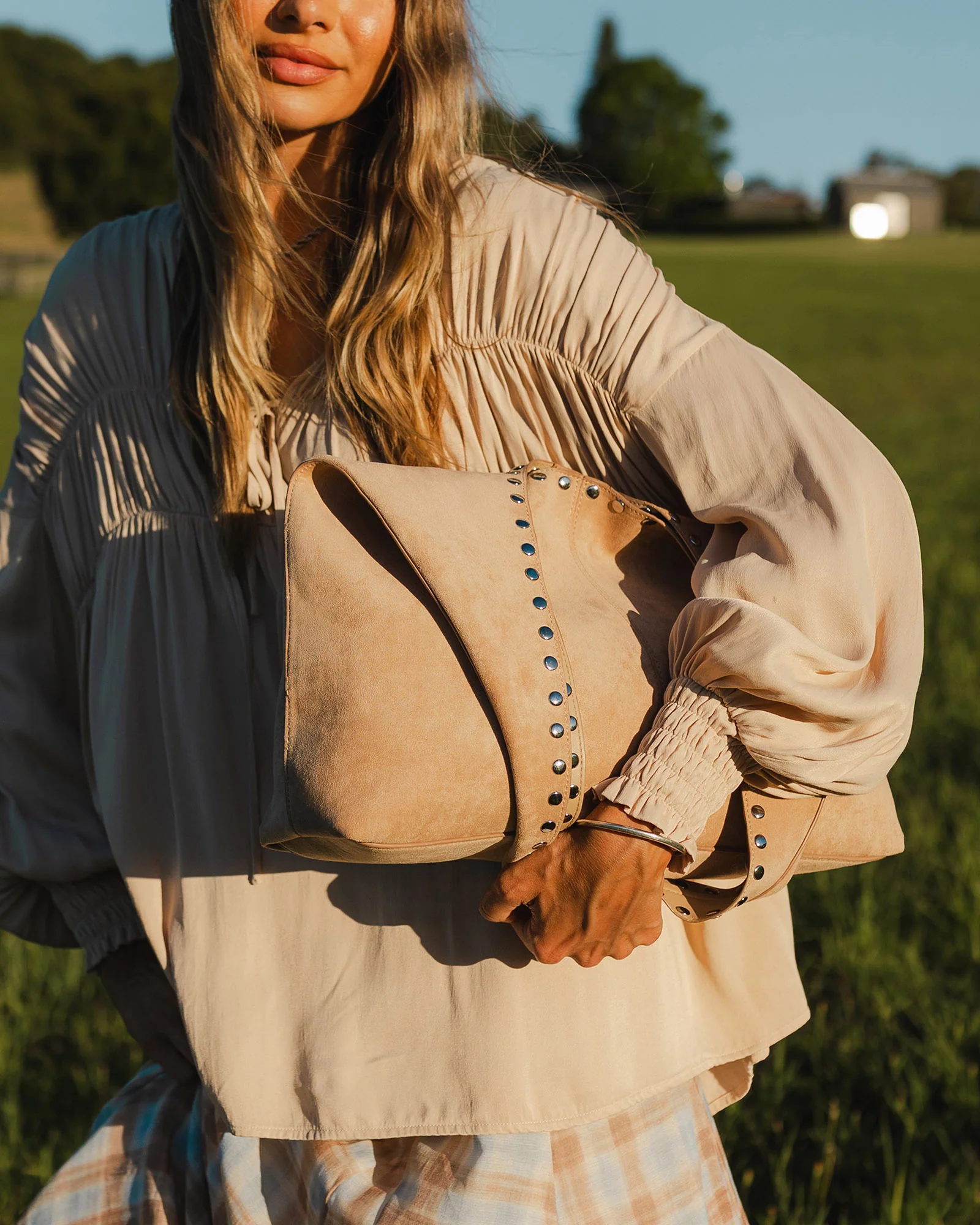 Hailey Suedette Shoulder Bag - Blonde - Image 6
