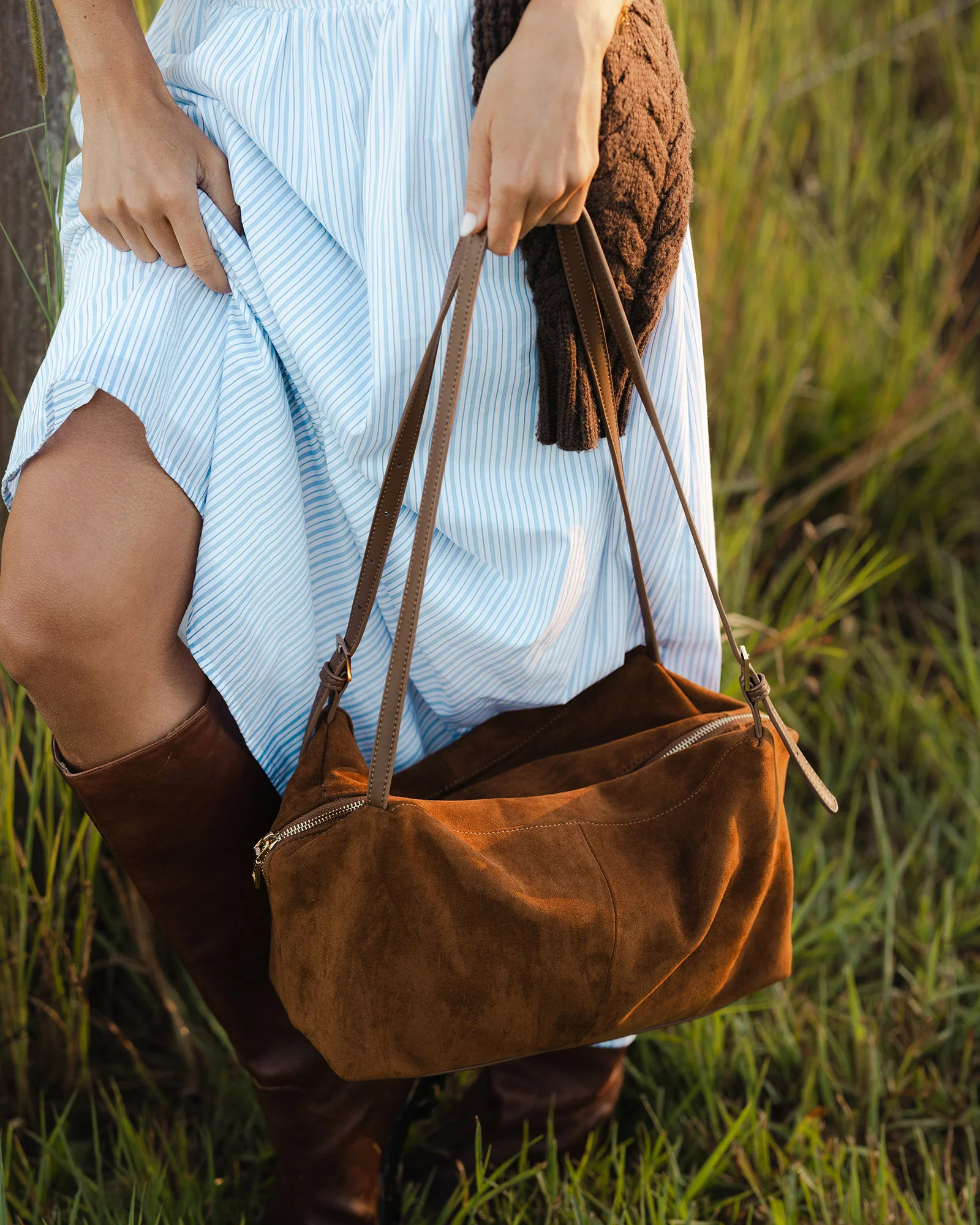 Marissa Suedette Shoulder Bag - Cognac - Image 2