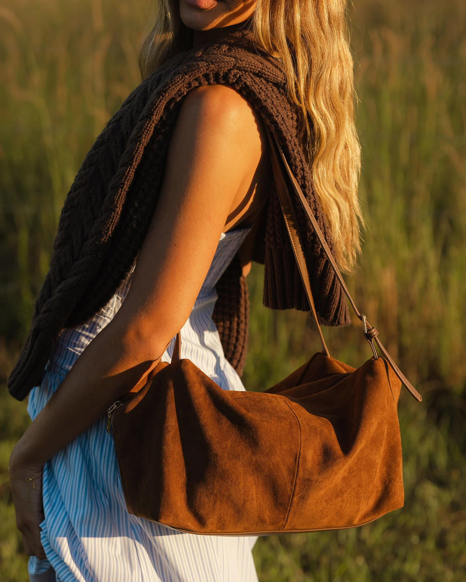 Marissa Suedette Shoulder Bag - Cognac - Image 6
